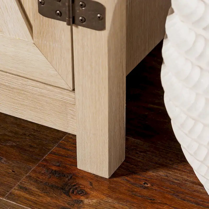 Armoire de rangement avec tiroir et porte de grange rustique, finition gris délavé