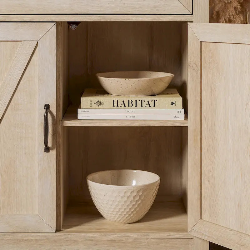 Armoire de rangement avec tiroir et porte de grange rustique, finition gris délavé