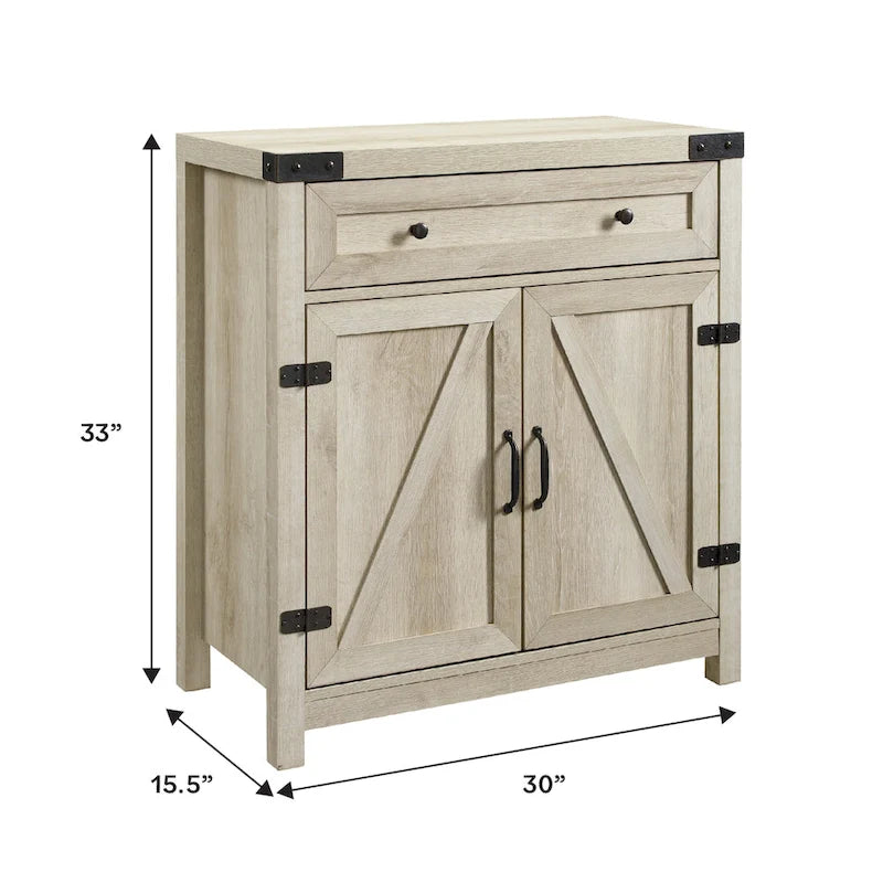 Armoire de rangement avec tiroir et porte de grange rustique, finition gris délavé