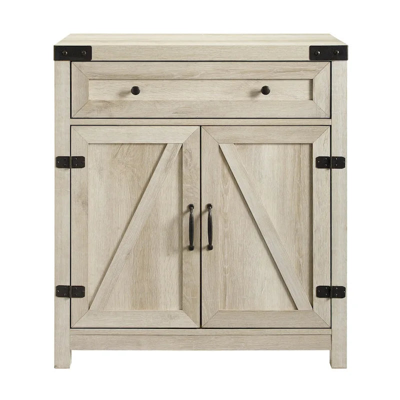 Armoire de rangement avec tiroir et porte de grange rustique, finition gris délavé