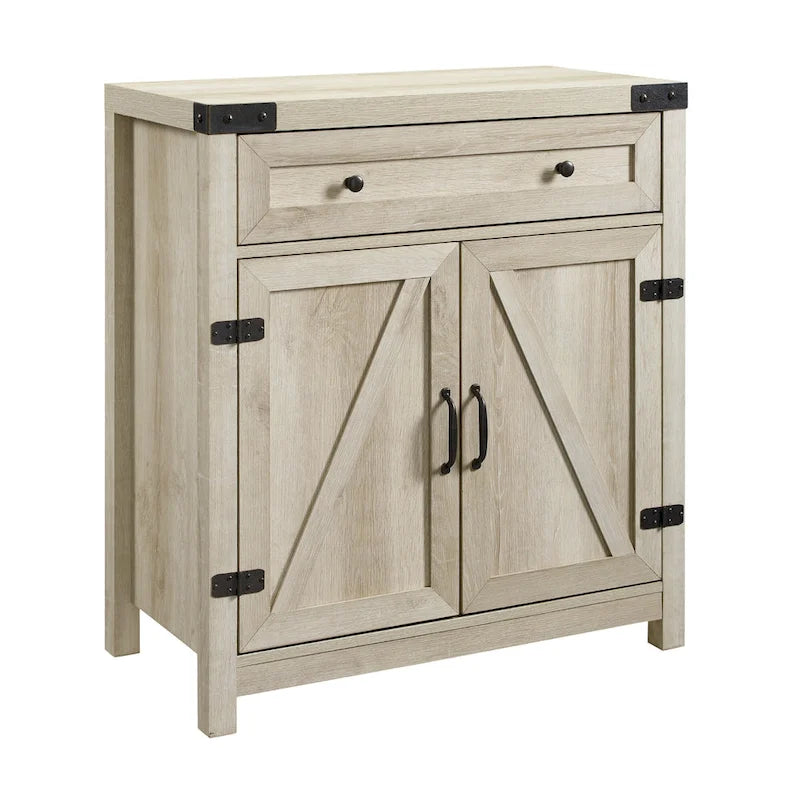 Armoire de rangement avec tiroir et porte de grange rustique, finition gris délavé