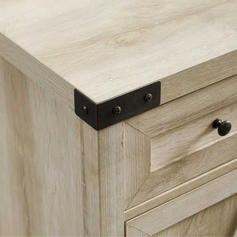 Armoire de rangement avec tiroir et porte de grange rustique, finition gris délavé