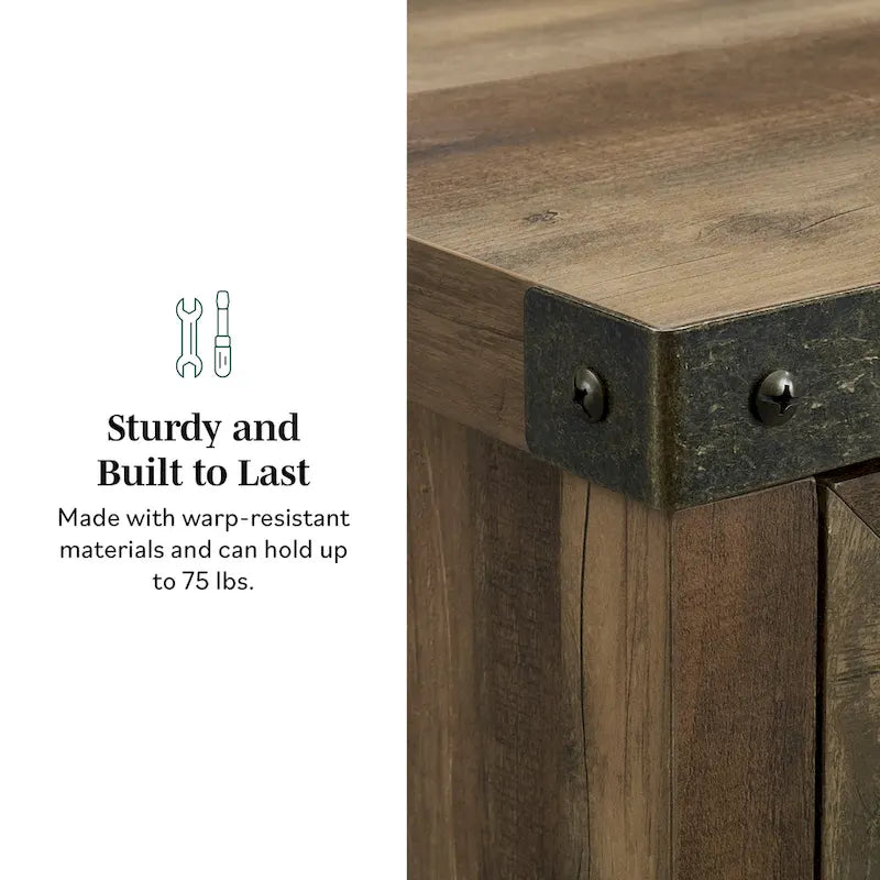 Armoire de rangement avec tiroir et porte de grange rustique, finition gris délavé