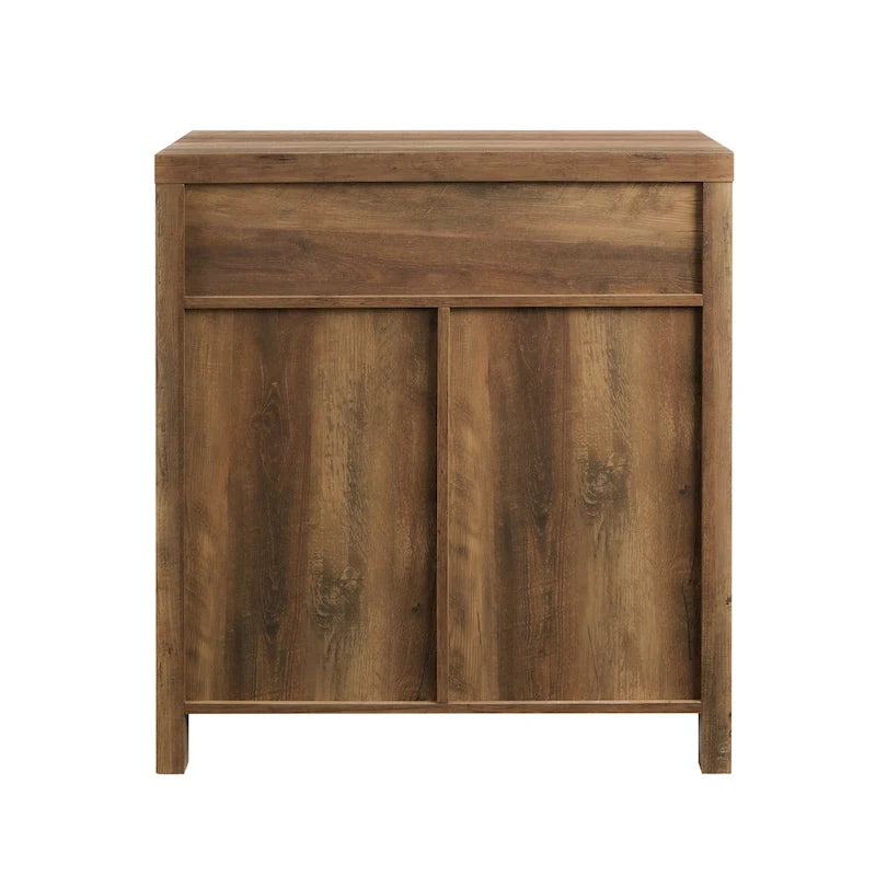 Armoire de rangement avec tiroir et porte de grange rustique, finition gris délavé