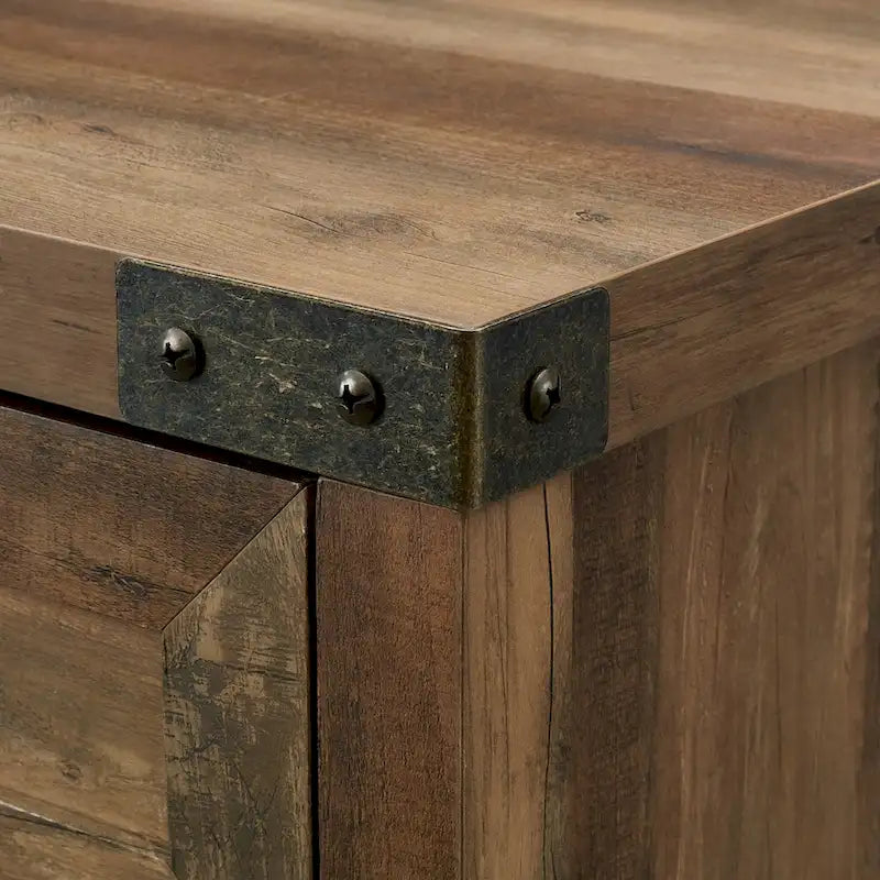 Armoire de rangement avec tiroir et porte de grange rustique, finition gris délavé