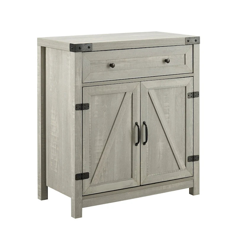 Armoire de rangement avec tiroir et porte de grange rustique, finition gris délavé