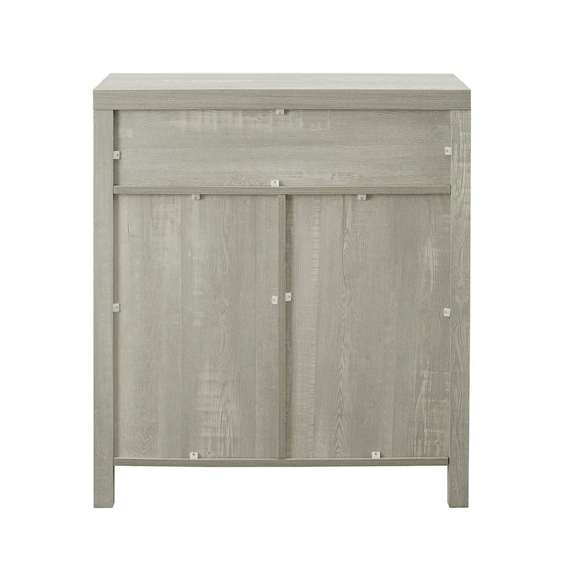 Armoire de rangement avec tiroir et porte de grange rustique, finition gris délavé