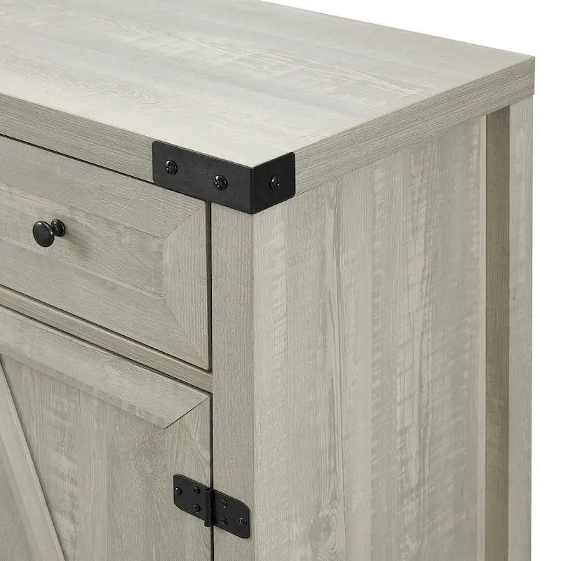 Armoire de rangement avec tiroir et porte de grange rustique, finition gris délavé