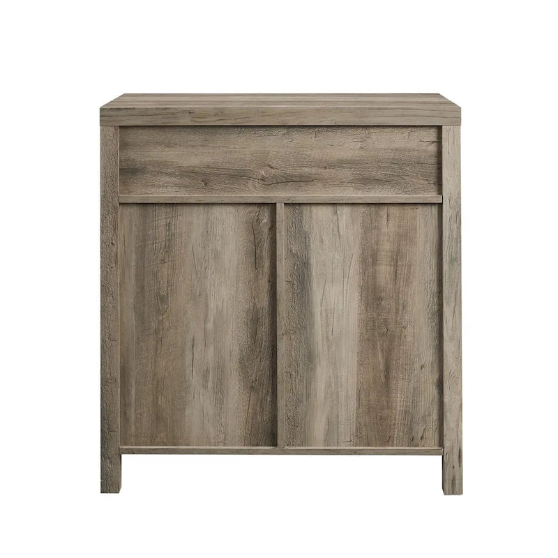 Armoire de rangement avec tiroir et porte de grange rustique, finition gris délavé