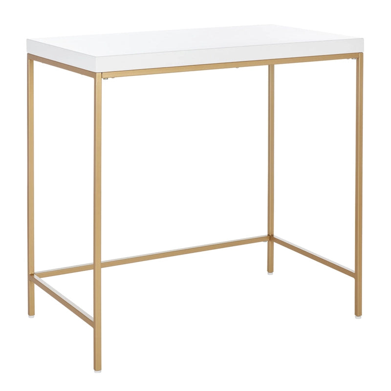 Bureau d'écriture moderne blanc avec piètement en métal doré pour bureau à domicile