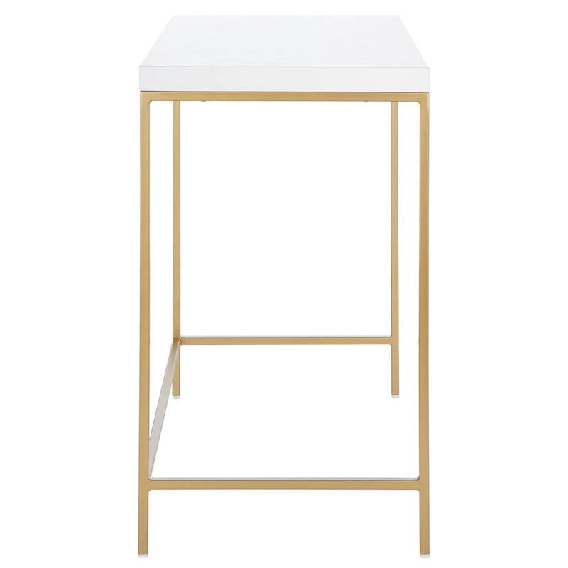 Bureau d'écriture moderne blanc avec piètement en métal doré pour bureau à domicile