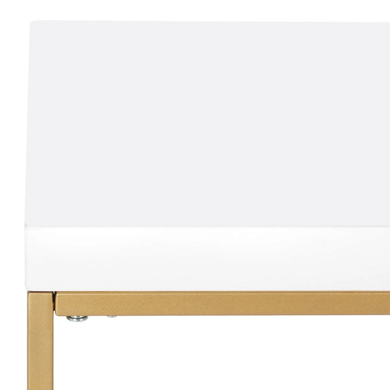 Bureau d'écriture moderne blanc avec piètement en métal doré pour bureau à domicile