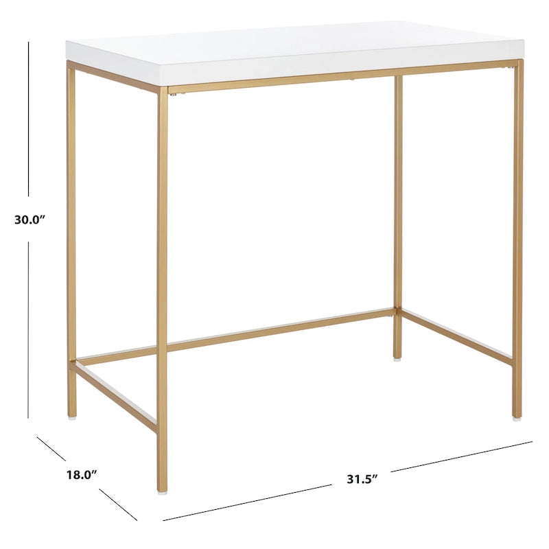 Bureau d'écriture moderne blanc avec piètement en métal doré pour bureau à domicile
