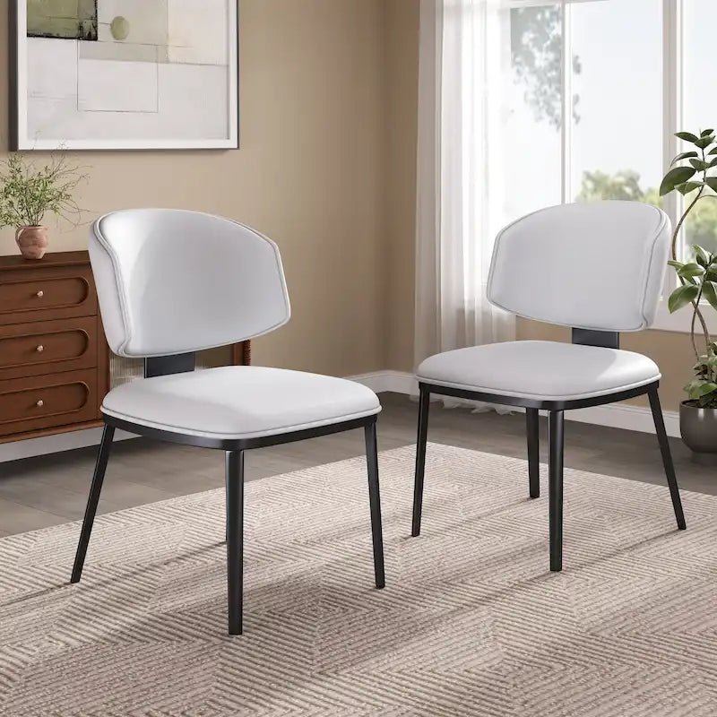 Chaise de salle à manger capitonnée en similicuir avec pieds en métal Blanc Noir