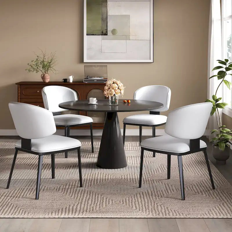 Chaise de salle à manger capitonnée en similicuir avec pieds en métal Blanc Noir