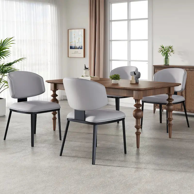 Chaise de salle à manger capitonnée en similicuir avec pieds en métal Blanc Noir