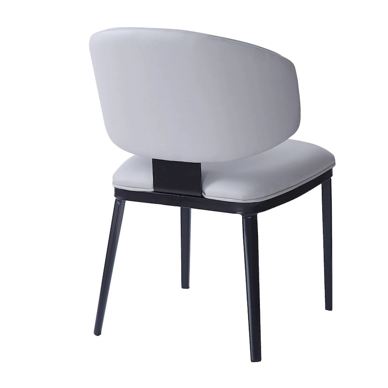 Chaise de salle à manger capitonnée en similicuir avec pieds en métal Blanc Noir