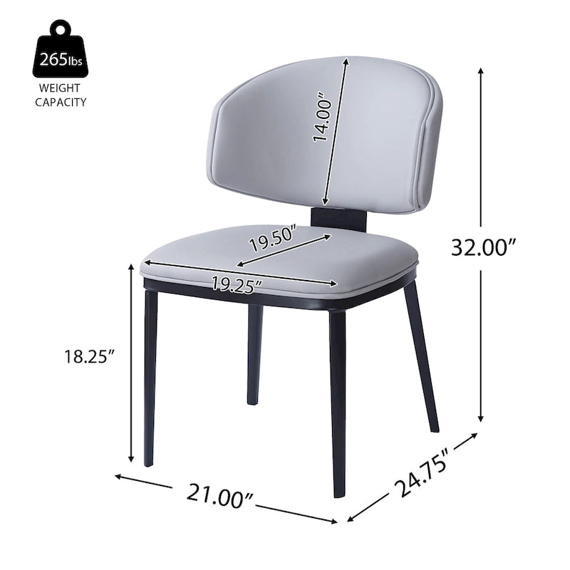 Chaise de salle à manger capitonnée en similicuir avec pieds en métal Blanc Noir