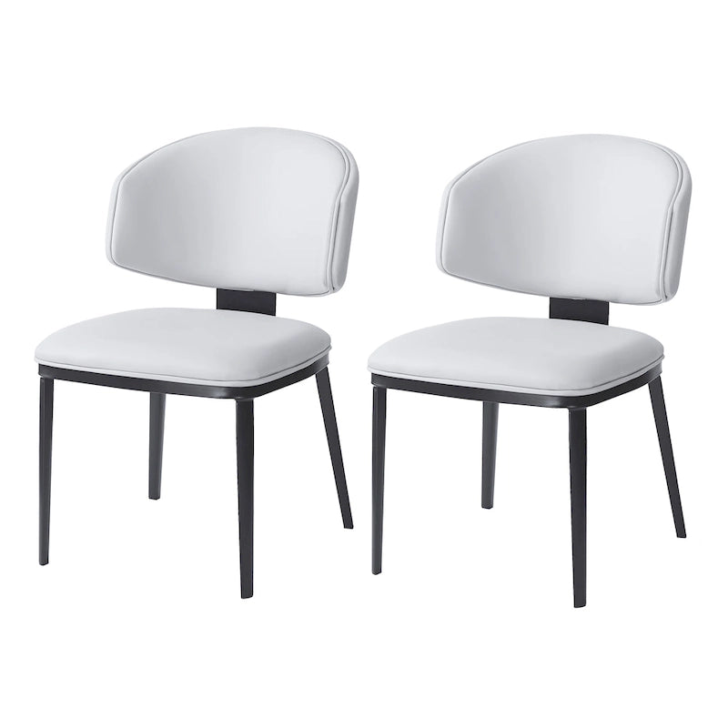 Chaise de salle à manger capitonnée en similicuir avec pieds en métal Blanc Noir