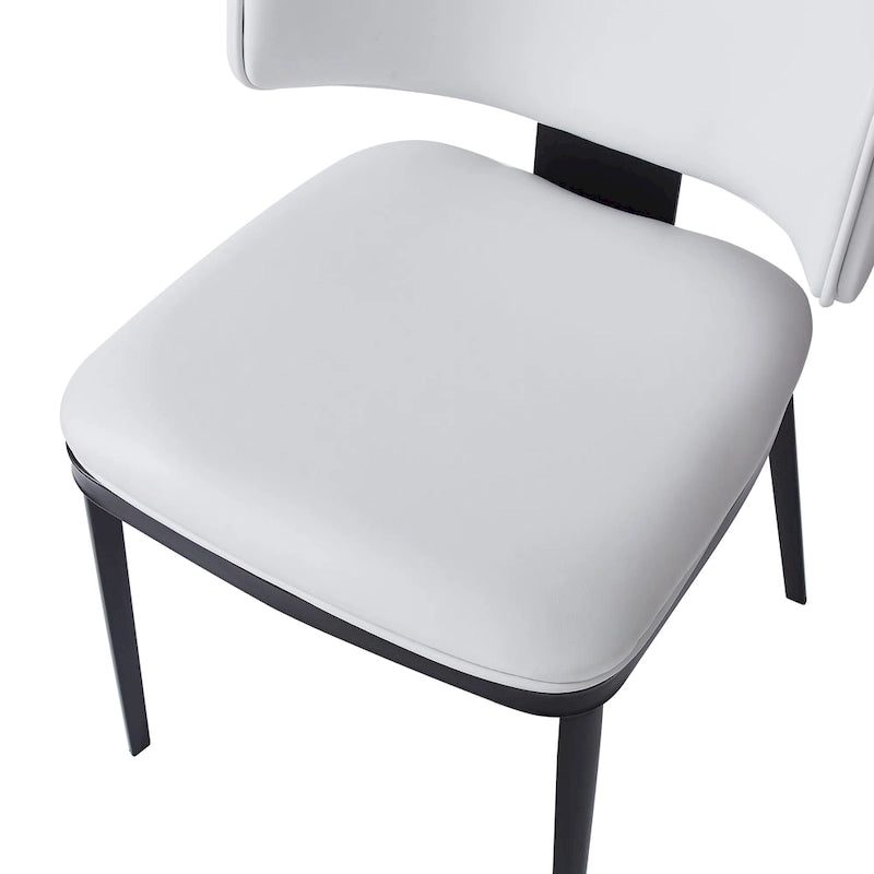 Chaise de salle à manger capitonnée en similicuir avec pieds en métal Blanc Noir