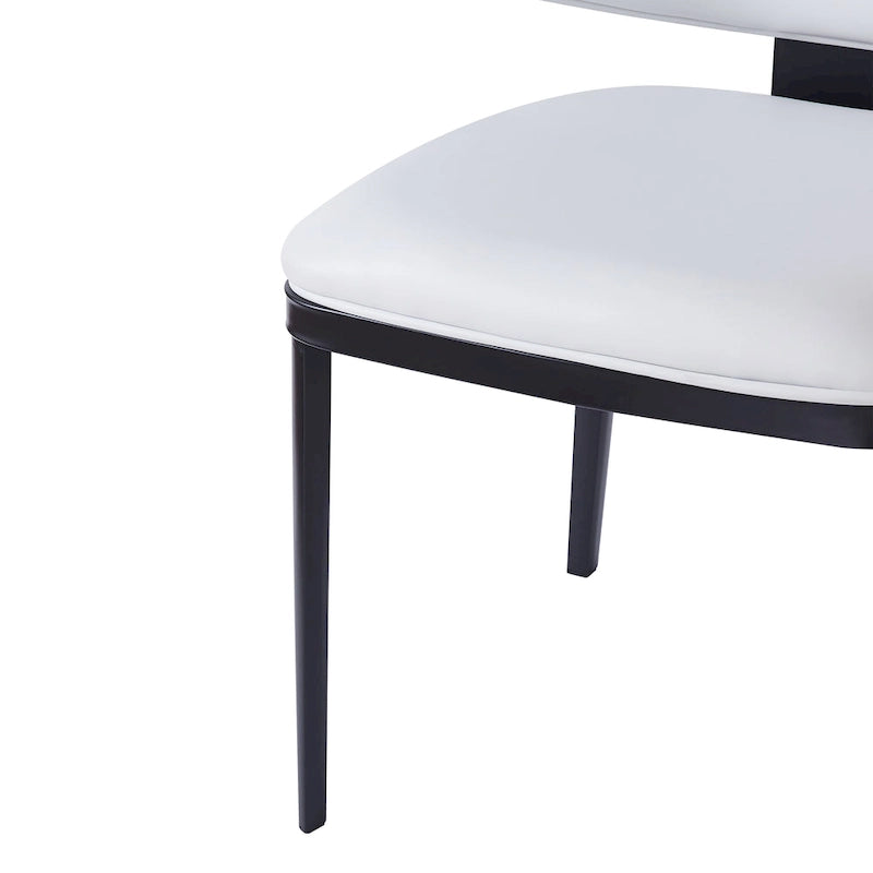 Chaise de salle à manger capitonnée en similicuir avec pieds en métal Blanc Noir