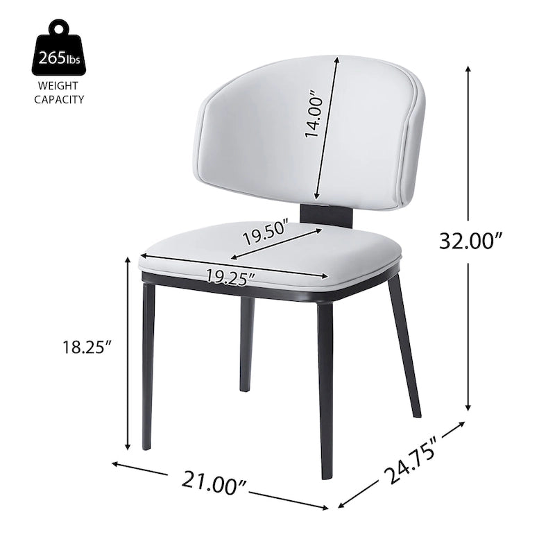 Chaise de salle à manger capitonnée en similicuir avec pieds en métal Blanc Noir
