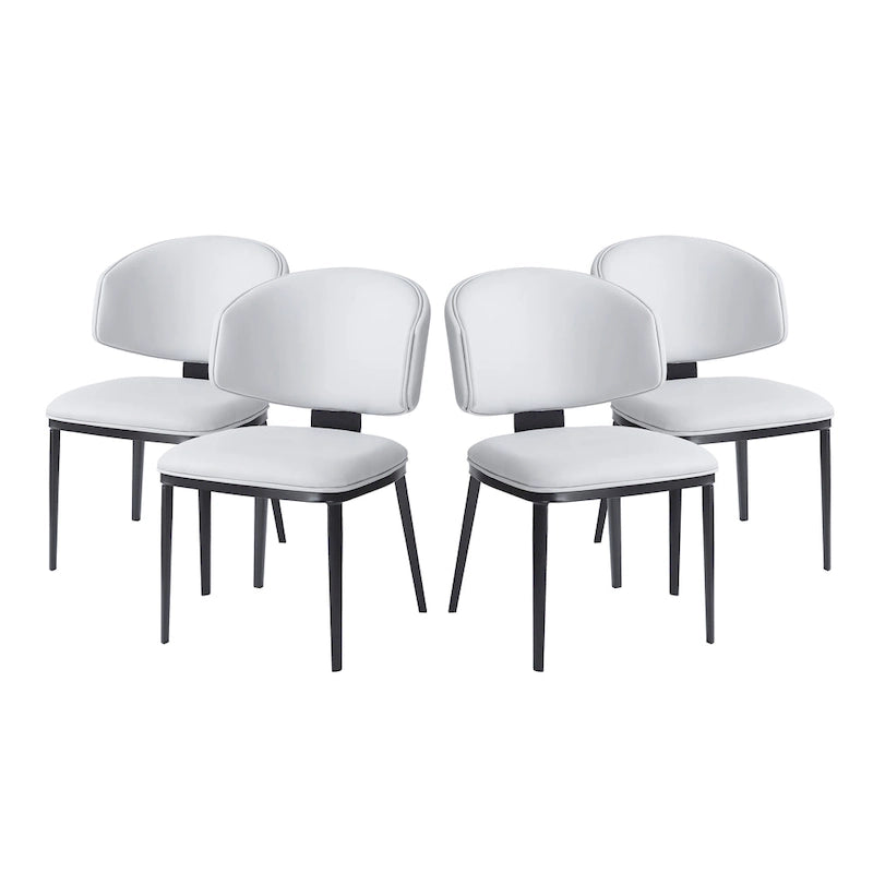 Chaise de salle à manger capitonnée en similicuir avec pieds en métal Blanc Noir