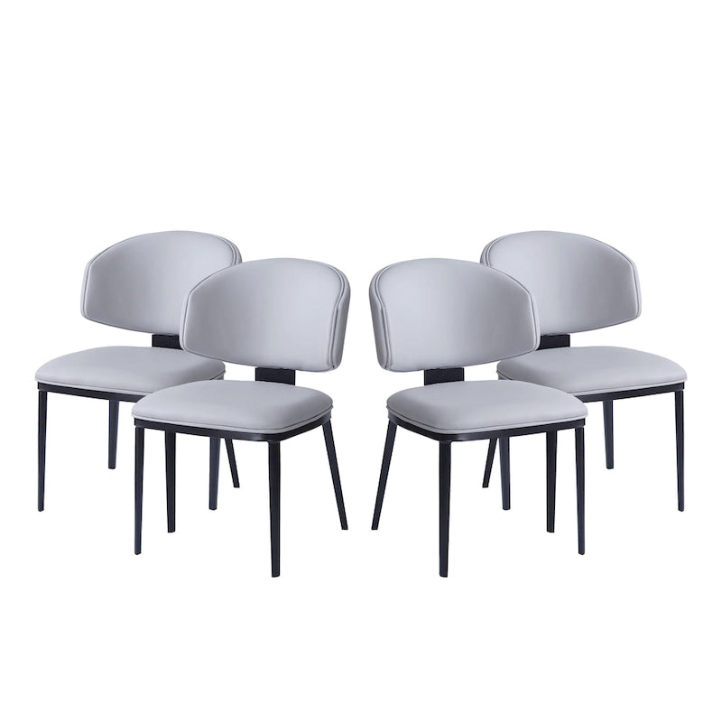 Chaise de salle à manger capitonnée en similicuir avec pieds en métal Blanc Noir