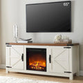 Meuble TV Rustique en Bois de Grange avec Insert de Cheminée Électrique, Blanc Antique