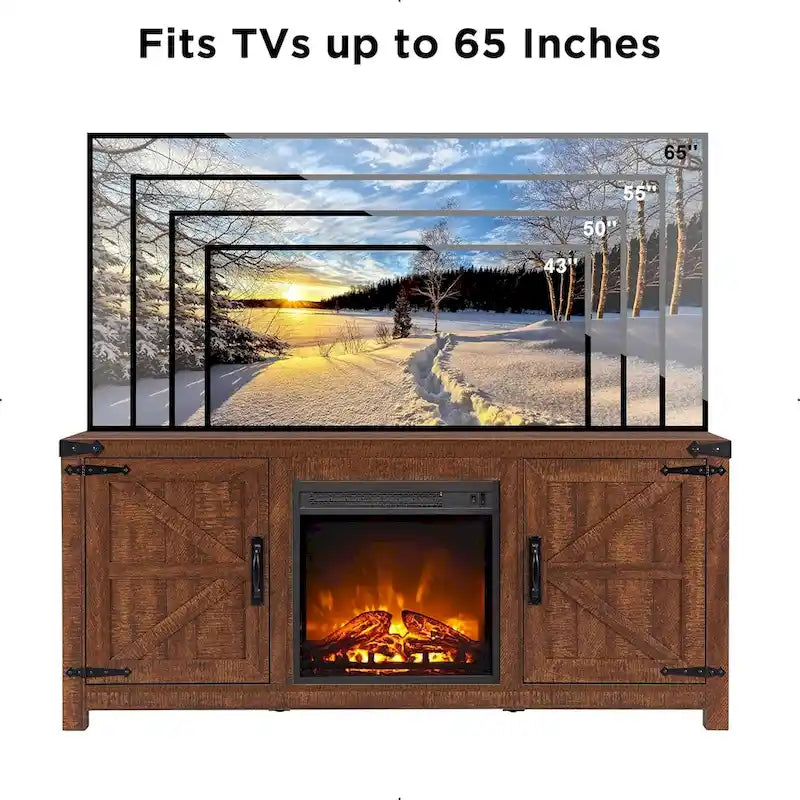 Meuble TV Rustique en Bois de Grange avec Insert de Cheminée Électrique, Blanc Antique