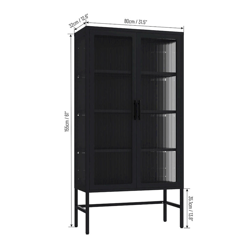 61.02H Modern Display Sideboard Buffet with Adjustable Shelves, Anti-Tip Kit, Tempered Glass Doors