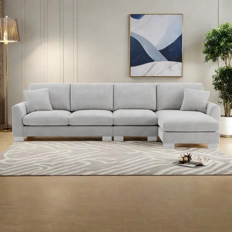 Canapé d'angle en tissu chenille avec méridienne réversible