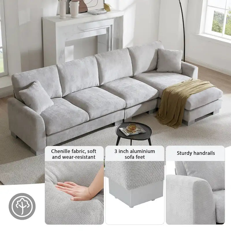 Canapé d'angle en tissu chenille avec méridienne réversible