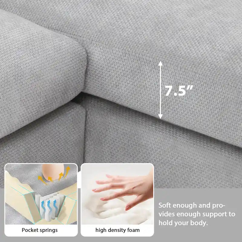 Canapé d'angle en tissu chenille avec méridienne réversible