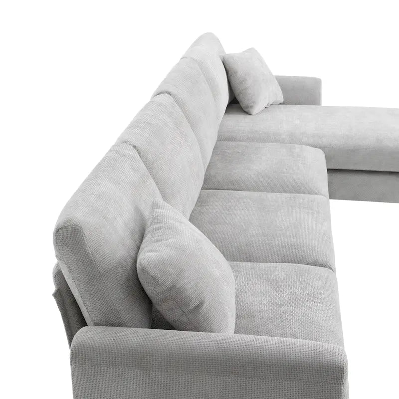 Canapé d'angle en tissu chenille avec méridienne réversible