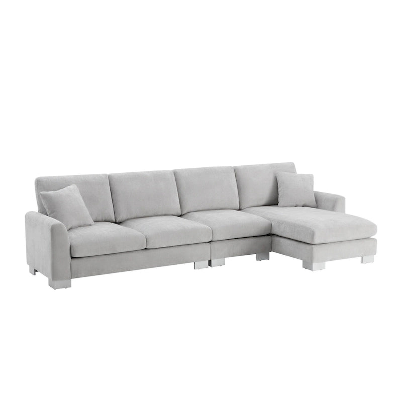 Canapé d'angle en tissu chenille avec méridienne réversible