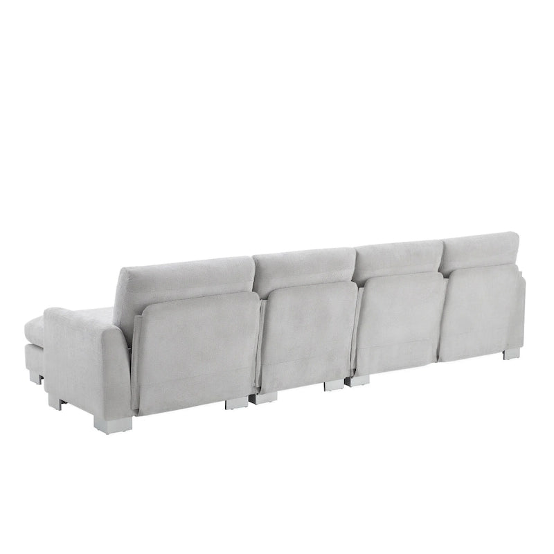 Canapé d'angle en tissu chenille avec méridienne réversible