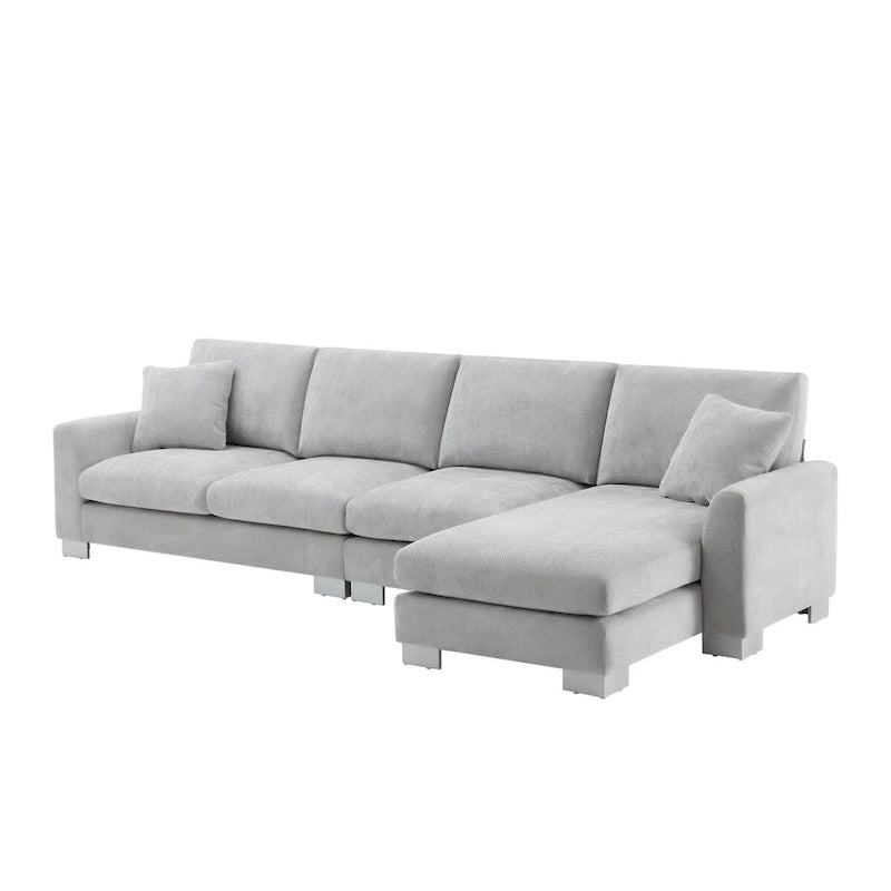 Canapé d'angle en tissu chenille avec méridienne réversible