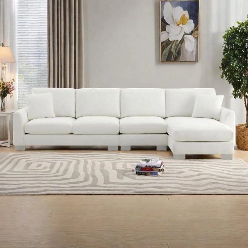 Canapé d'angle en tissu chenille avec méridienne réversible