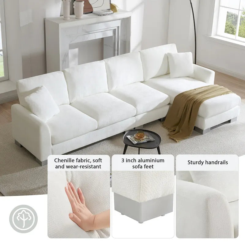 Canapé d'angle en tissu chenille avec méridienne réversible