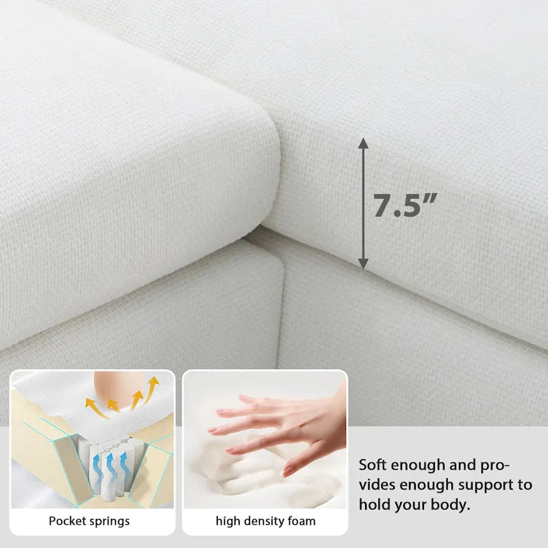 Canapé d'angle en tissu chenille avec méridienne réversible