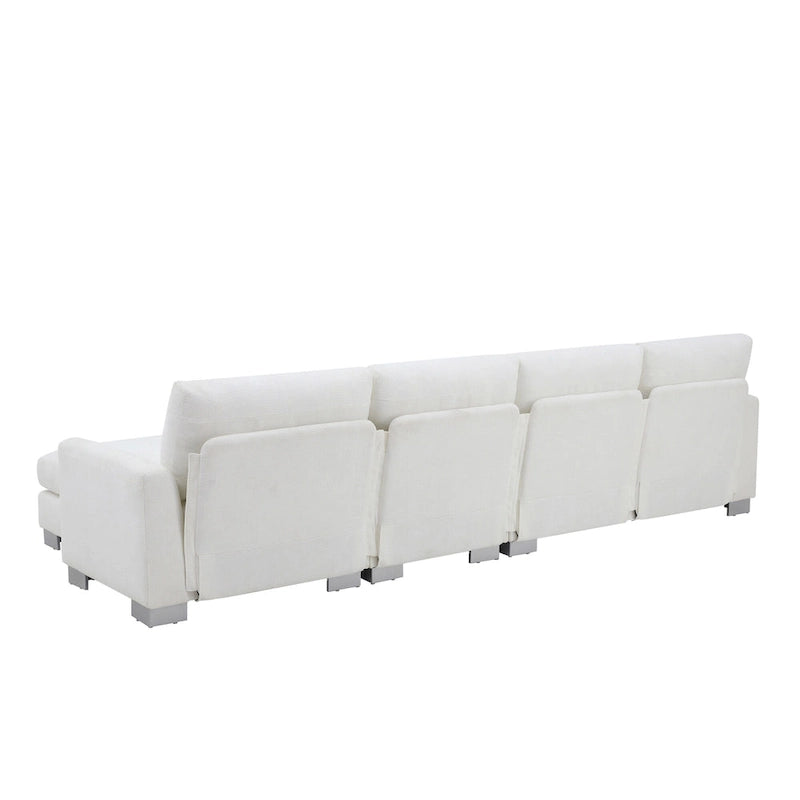 Canapé d'angle en tissu chenille avec méridienne réversible