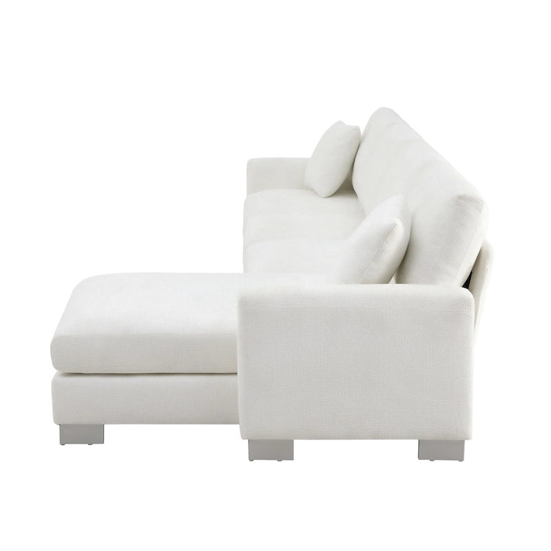 Canapé d'angle en tissu chenille avec méridienne réversible