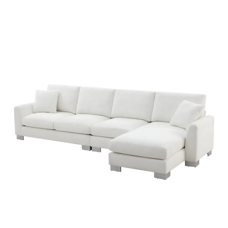 Canapé d'angle en tissu chenille avec méridienne réversible