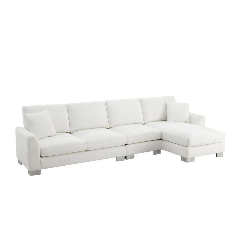 Canapé d'angle en tissu chenille avec méridienne réversible