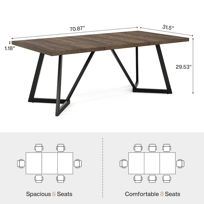Grande table de salle à manger de 70,86 pouces pour 6 à 8 personnes, table de salle à manger moderne