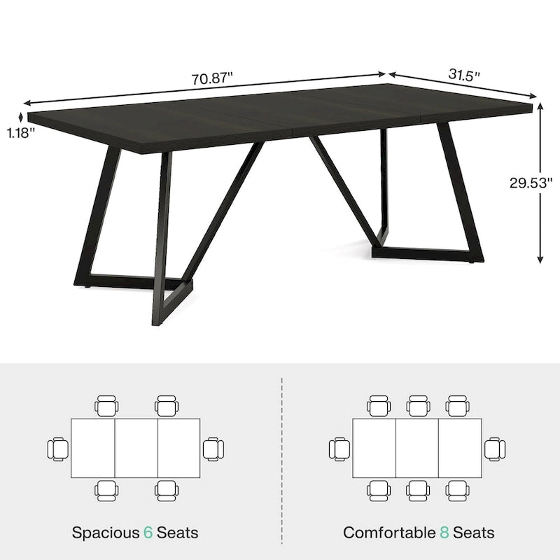 Grande table de salle à manger de 70,86 pouces pour 6 à 8 personnes, table de salle à manger moderne