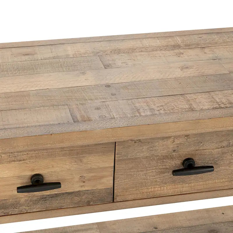 Console en pin recyclé avec tiroirs, finition pin vieilli