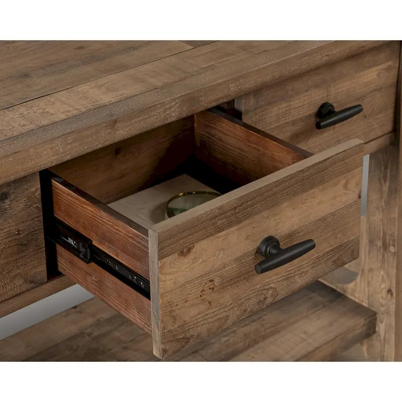 Console en pin recyclé avec tiroirs, finition pin vieilli