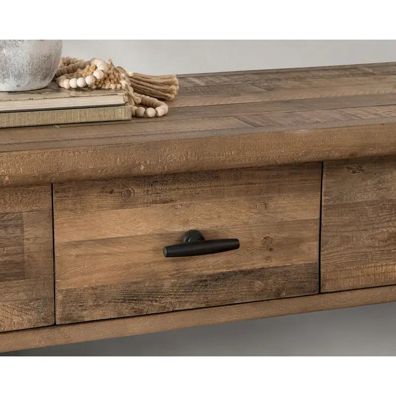 Console en pin recyclé avec tiroirs, finition pin vieilli